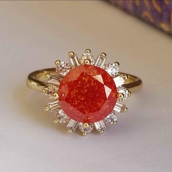 Jewelry - New 18K Gold Plated Round Cut Red Ice Gem Diamond Ring for Women